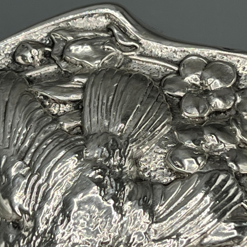 Art Nouveau Sterling Silver Hair Brush with Embossed Bird View XX