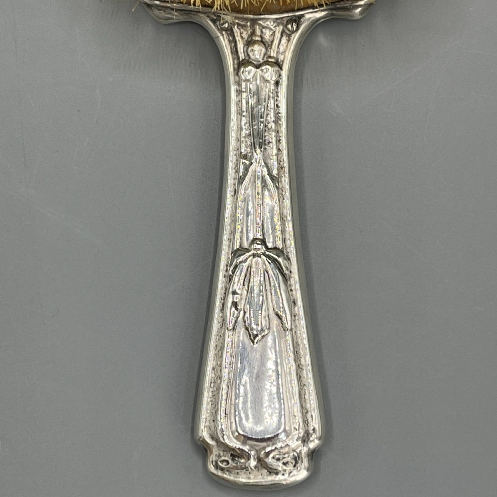 Art Nouveau Sterling Silver Hair Brush with Embossed Bird View XXIV