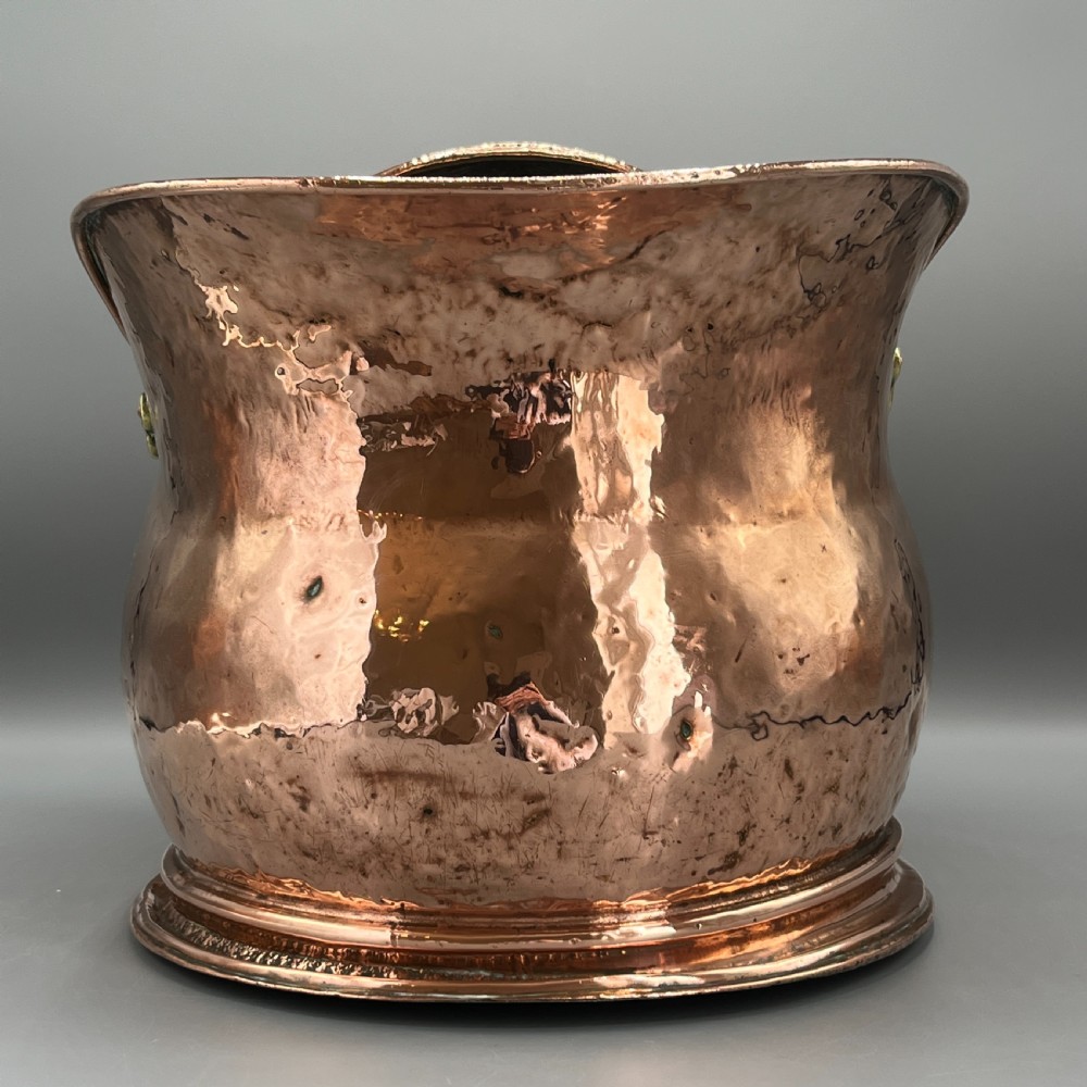 Victorian Solid Copper Coal Scuttle Bucket with Embossed Coat of Arms View VII