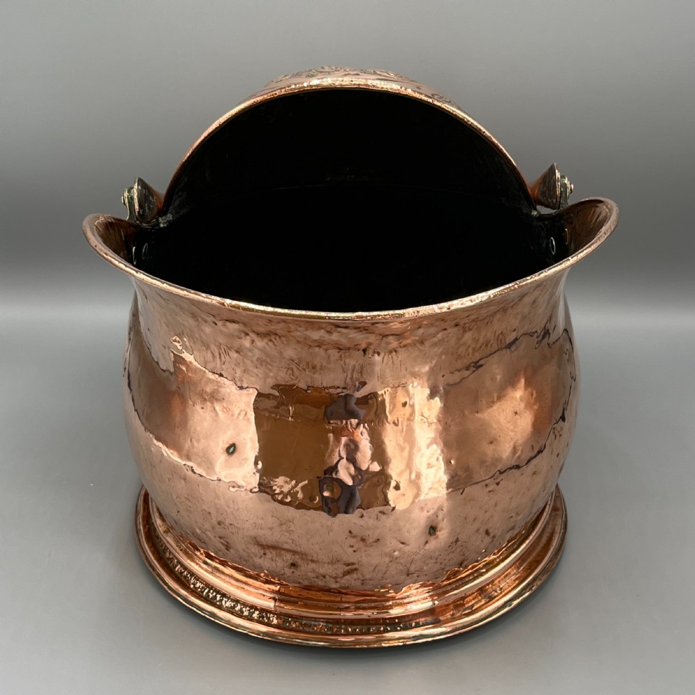 Victorian Solid Copper Coal Scuttle Bucket with Embossed Coat of Arms View VIII