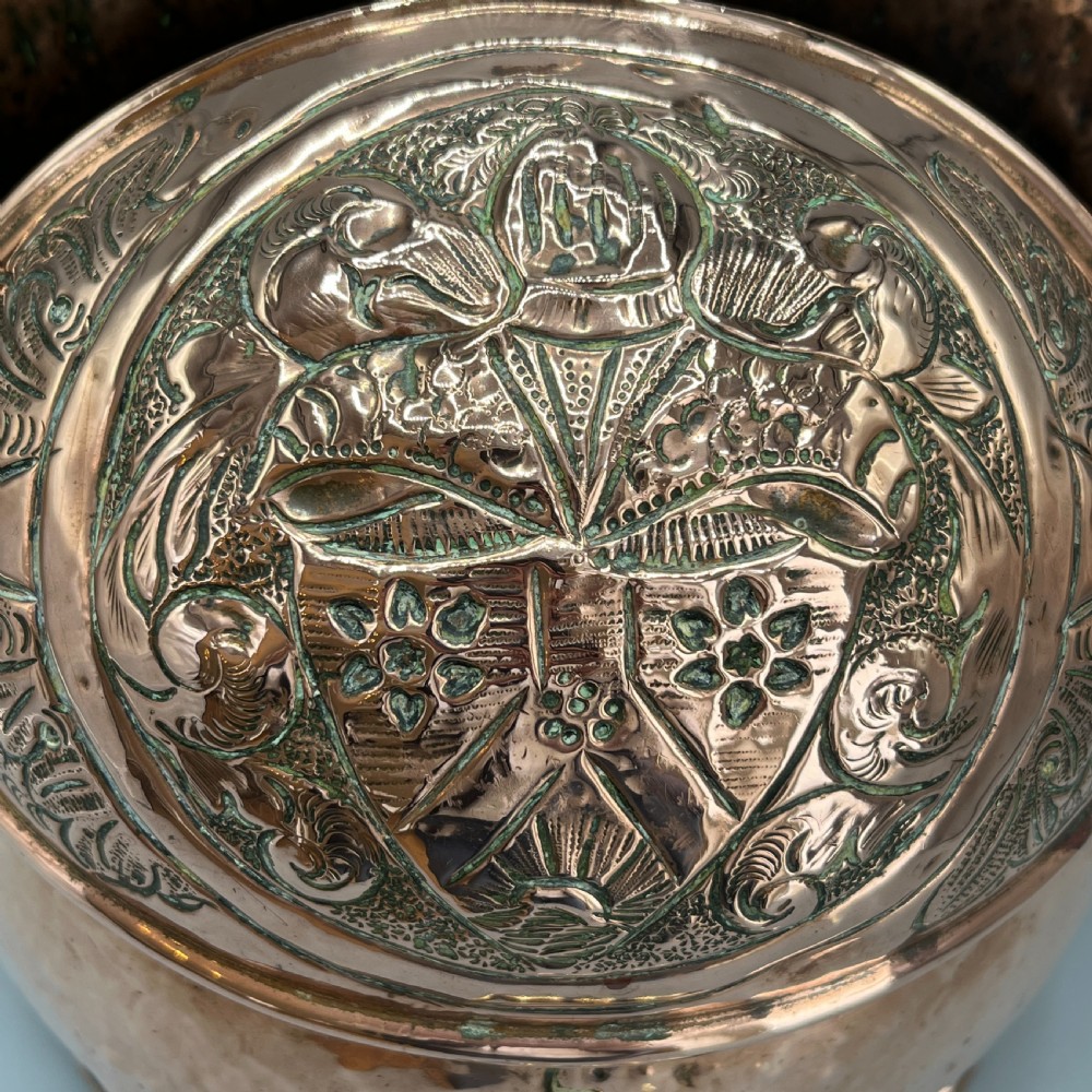 Victorian Solid Copper Coal Scuttle Bucket with Embossed Coat of Arms View XII