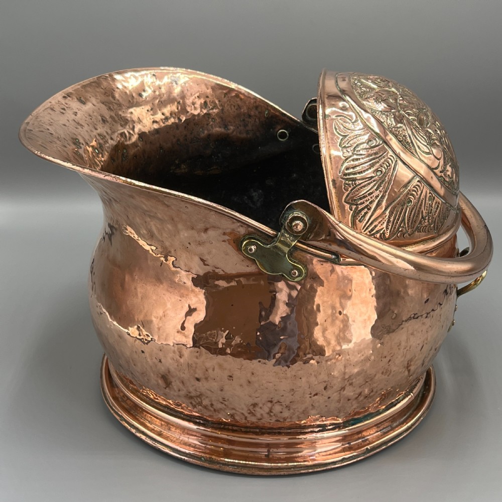 Victorian Solid Copper Coal Scuttle Bucket with Embossed Coat of Arms View XVI