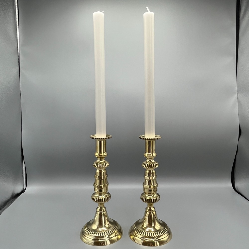 Pair Victorian Solid Brass Candlesticks View II