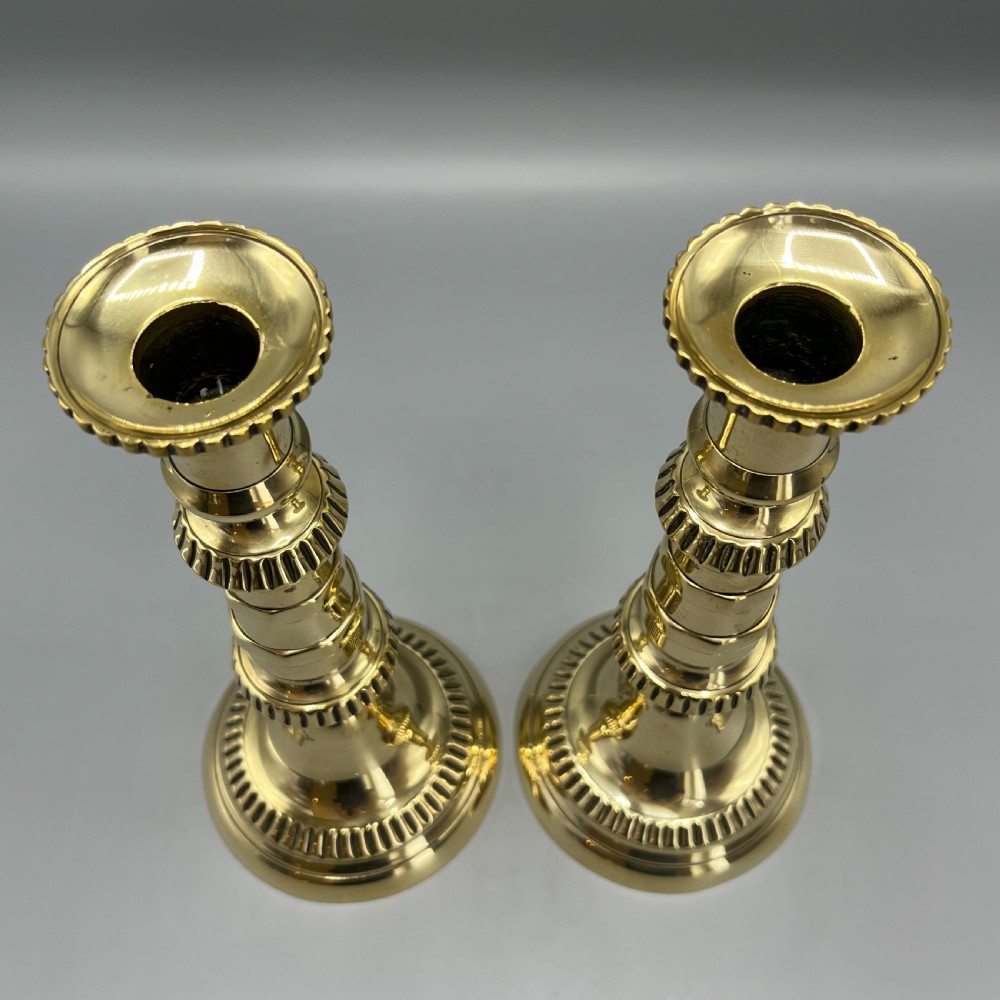 Pair Victorian Solid Brass Candlesticks View X