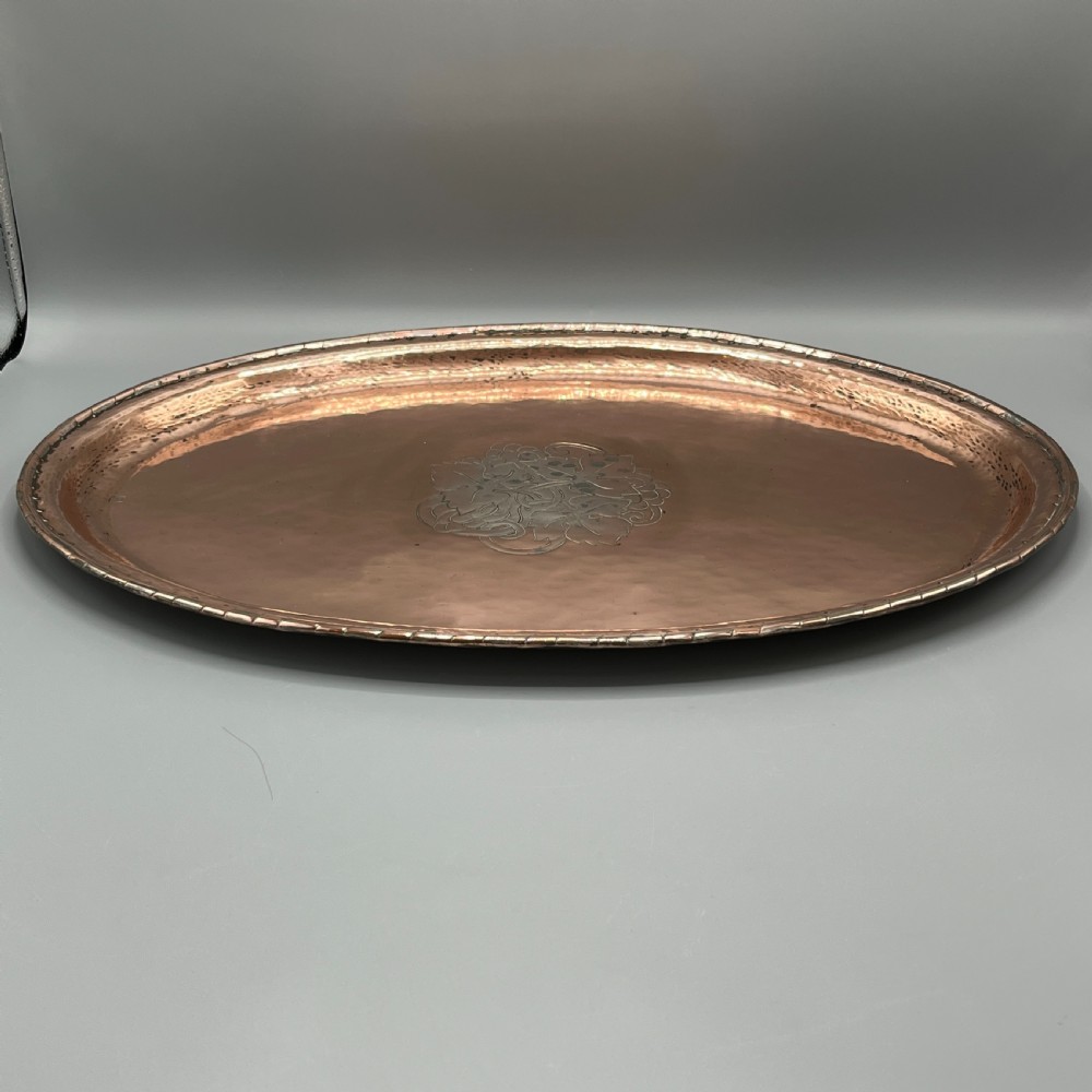 Large Arts & Crafts Solid Copper Tray by Hugh Wallis View VIII