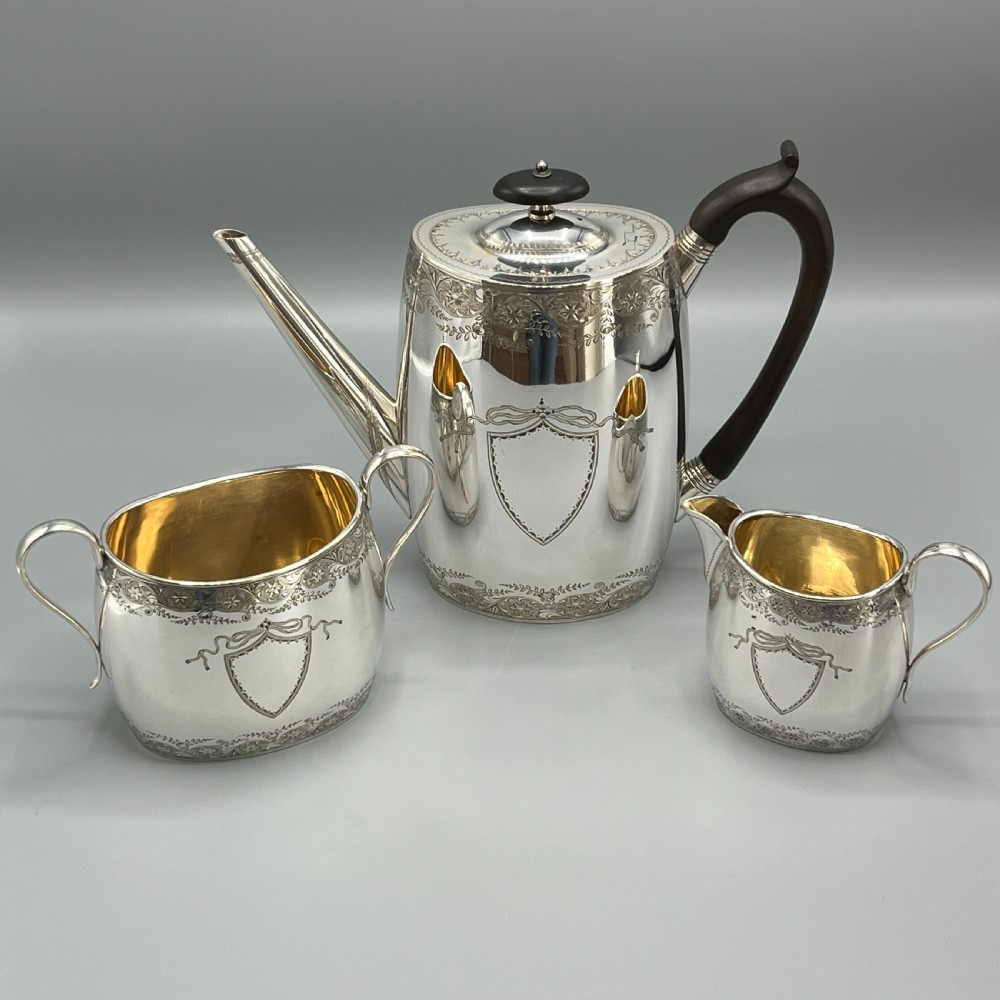 Antique Silver Plated Coffee Pot, Sugar Bowl & Creamer Jug Set