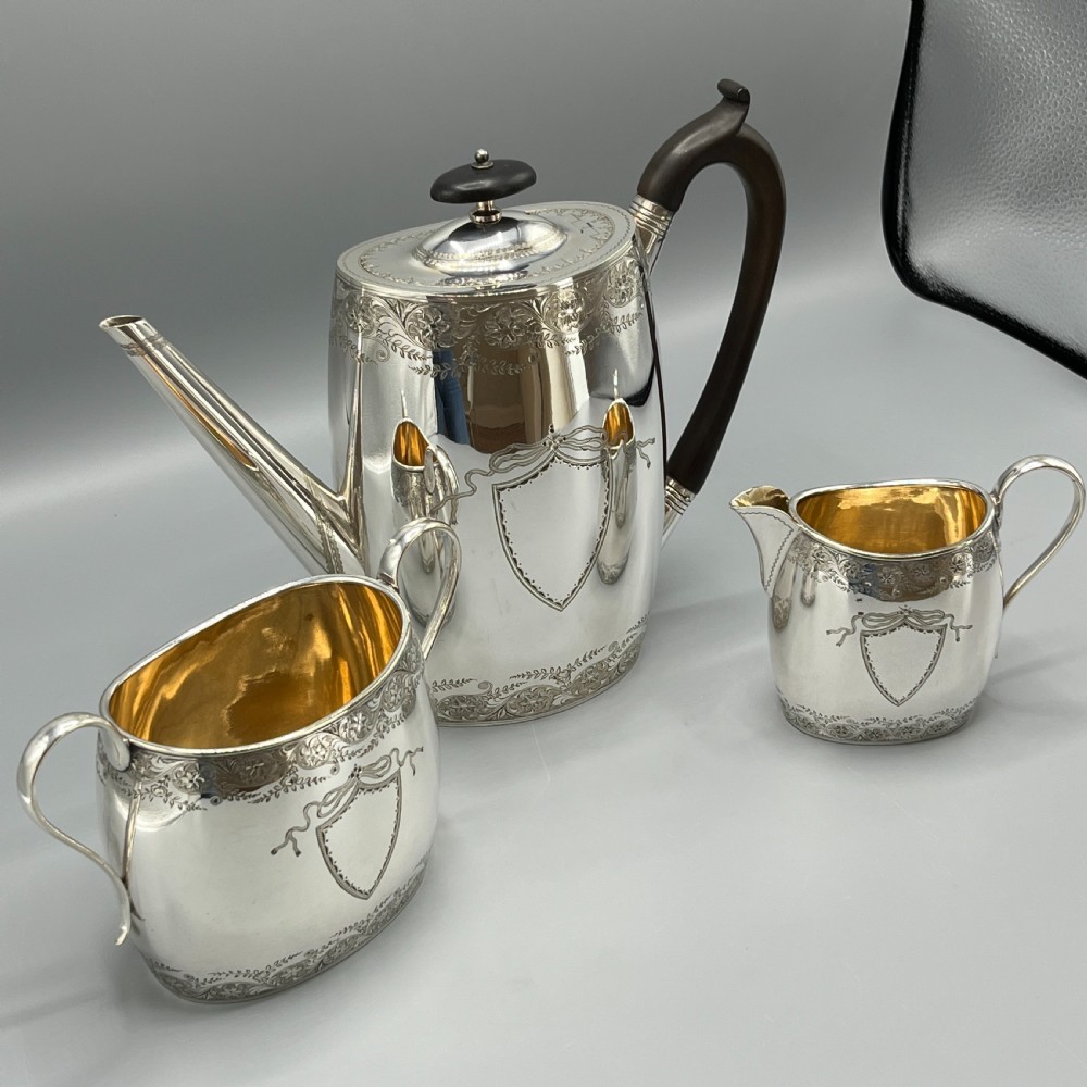 Antique Silver Plated Coffee Pot, Sugar Bowl & Creamer Jug Set View III