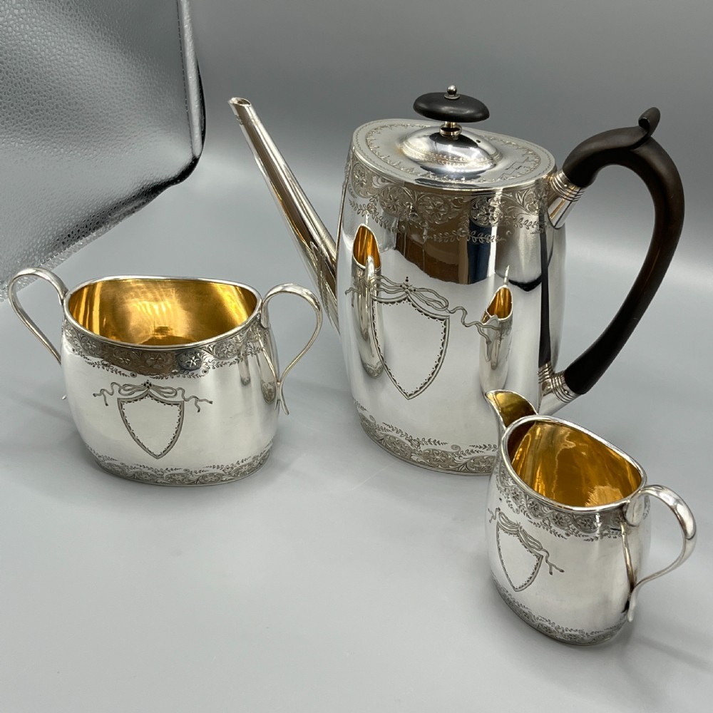 Antique Silver Plated Coffee Pot, Sugar Bowl & Creamer Jug Set View IV