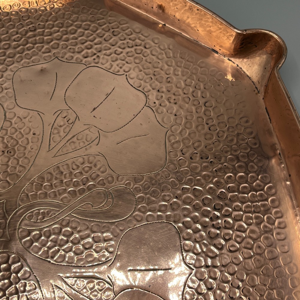 Large Art Nouveau Copper Tray by  J & F Pool Hayle Cornwall View X