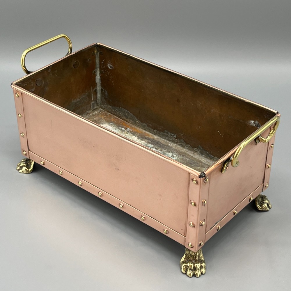 Antique Copper Riveted Rectangular Planter Trough / Windowsill Plant Pot View II
