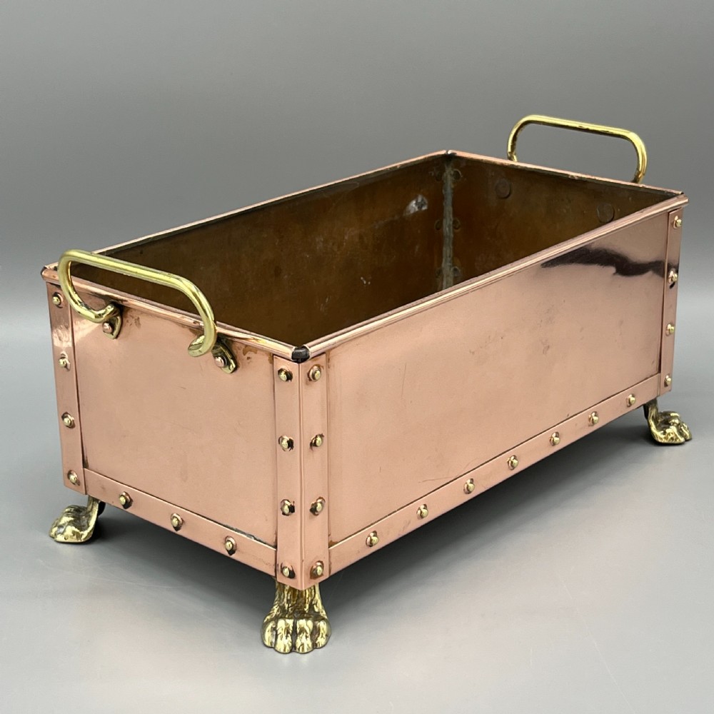 Antique Copper Riveted Rectangular Planter Trough / Windowsill Plant Pot View IV