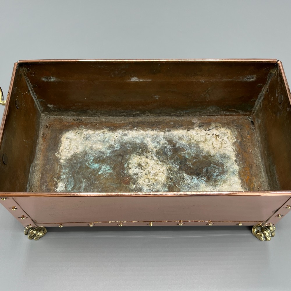 Antique Copper Riveted Rectangular Planter Trough / Windowsill Plant Pot View XII