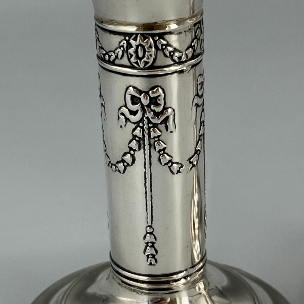Pair Sterling Silver Candlesticks Hallmarked 1905 with Ribbon Bow Garlands View IX