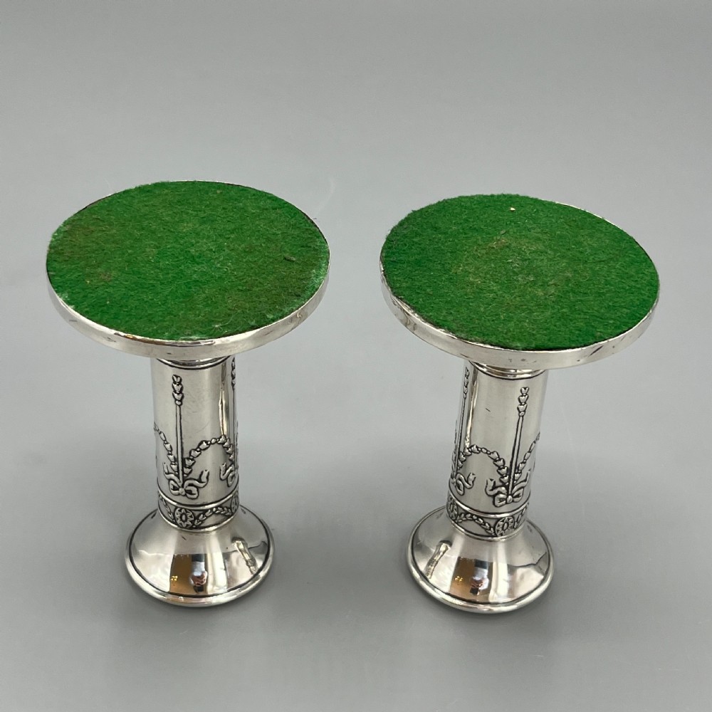 Pair Sterling Silver Candlesticks Hallmarked 1905 with Ribbon Bow Garlands View XIII