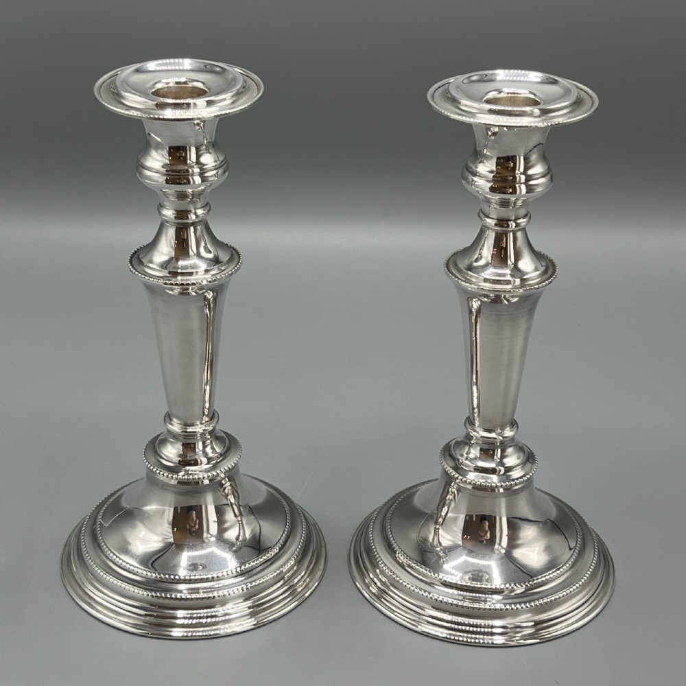 Pair English Silver Plated Candlesticks View II