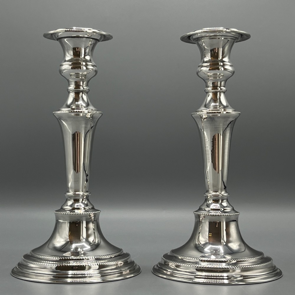 Pair English Silver Plated Candlesticks View III