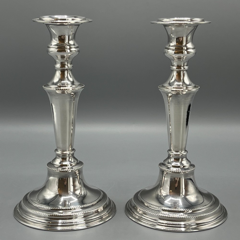 Pair English Silver Plated Candlesticks View IV