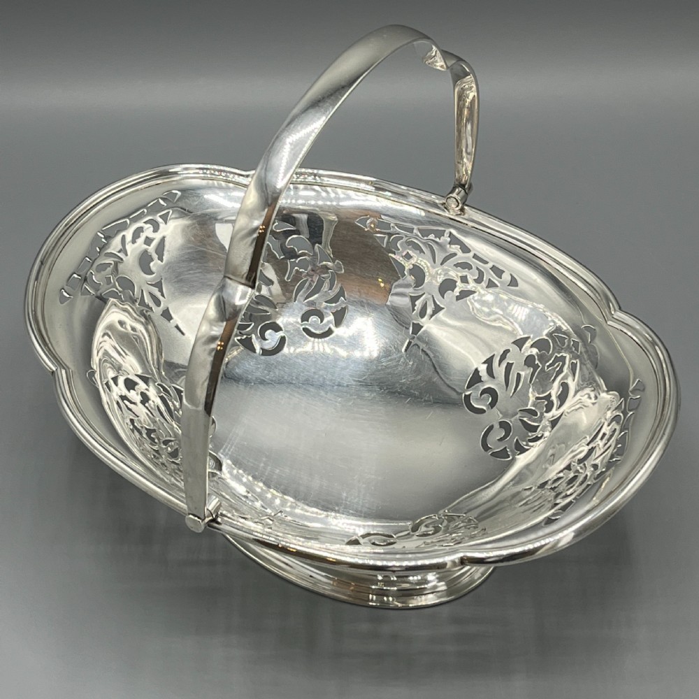 English Silver Plated Pierced Fruit Basket with Swing Handle View IV