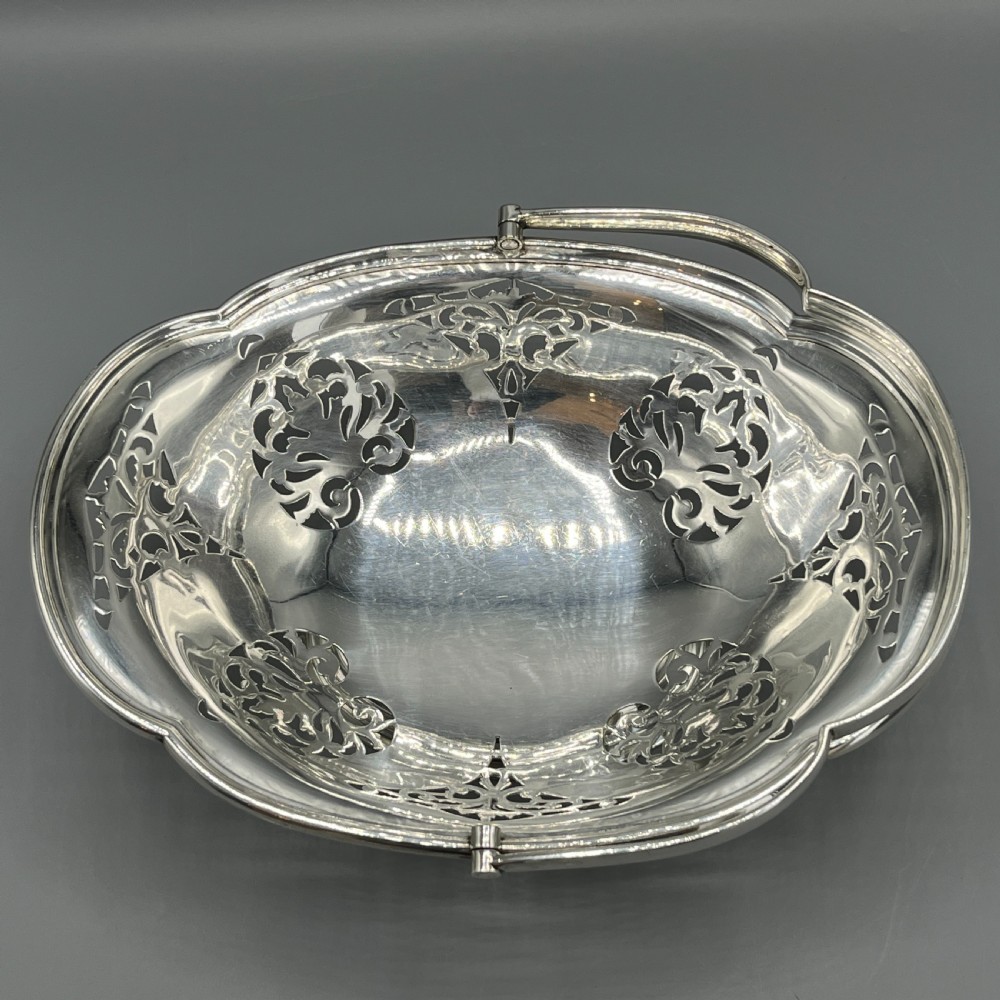 English Silver Plated Pierced Fruit Basket with Swing Handle View VII