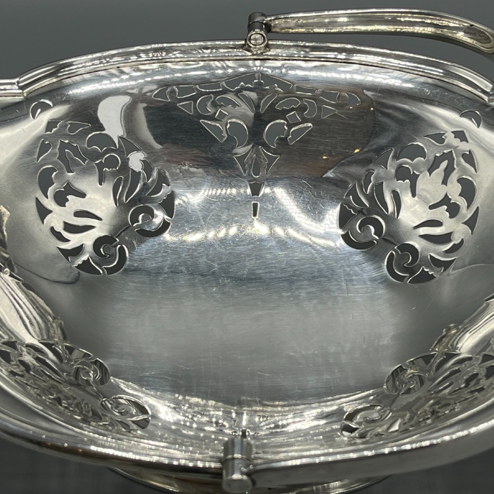 English Silver Plated Pierced Fruit Basket with Swing Handle View IX