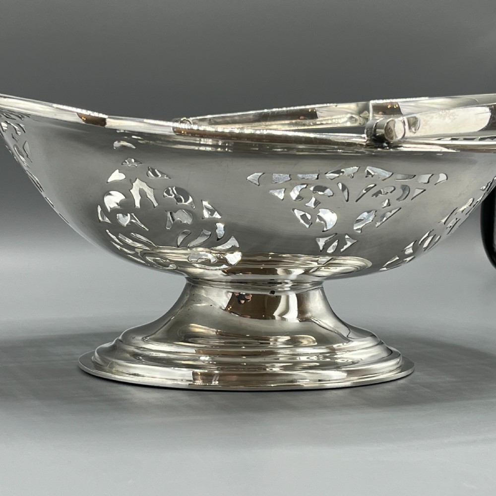 English Silver Plated Pierced Fruit Basket with Swing Handle View XI