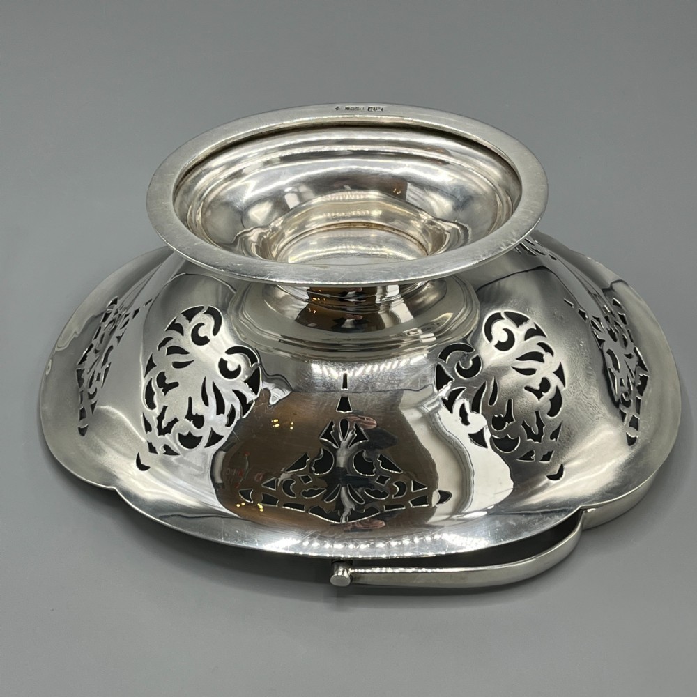 English Silver Plated Pierced Fruit Basket with Swing Handle View XII