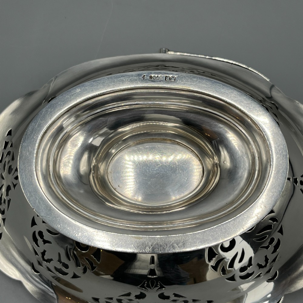 English Silver Plated Pierced Fruit Basket with Swing Handle View XIII