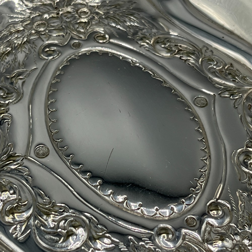 Art Nouveau Silver Plated Embossed Fruit Basket Bowl with Swing Handle View XI