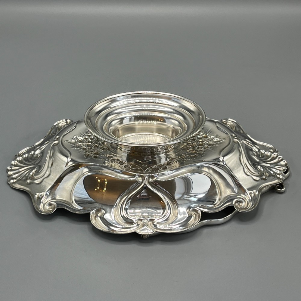 Art Nouveau Silver Plated Embossed Fruit Basket Bowl with Swing Handle View XIV