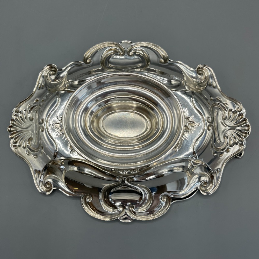 Art Nouveau Silver Plated Embossed Fruit Basket Bowl with Swing Handle View XV