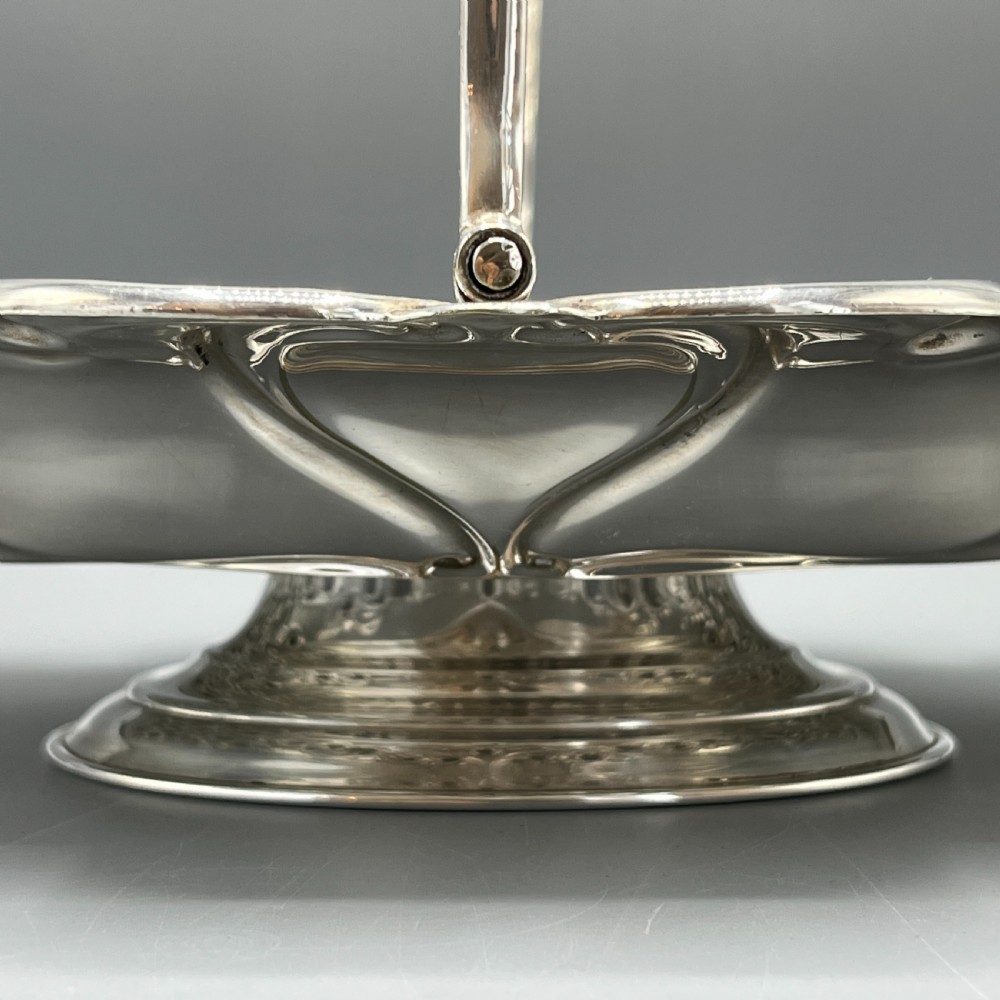 Art Nouveau Silver Plated Embossed Fruit Basket Bowl with Swing Handle View XVI