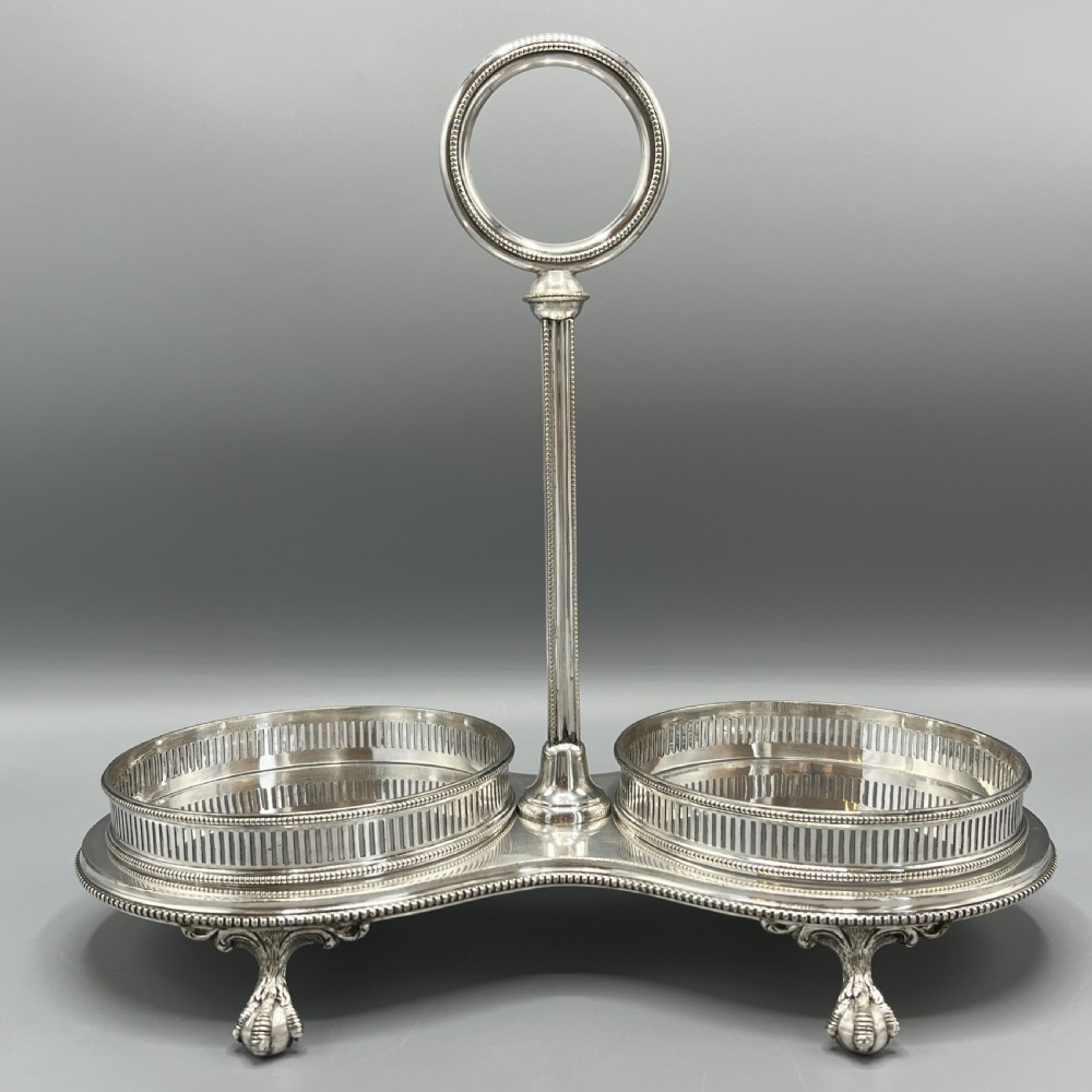 Antique Silver Plated Twin Wine Bottle Coaster Stand / Decanter Stand