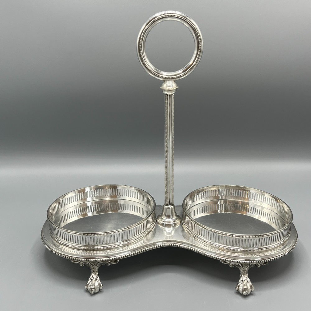 Antique Silver Plated Twin Wine Bottle Coaster Stand / Decanter Stand View III