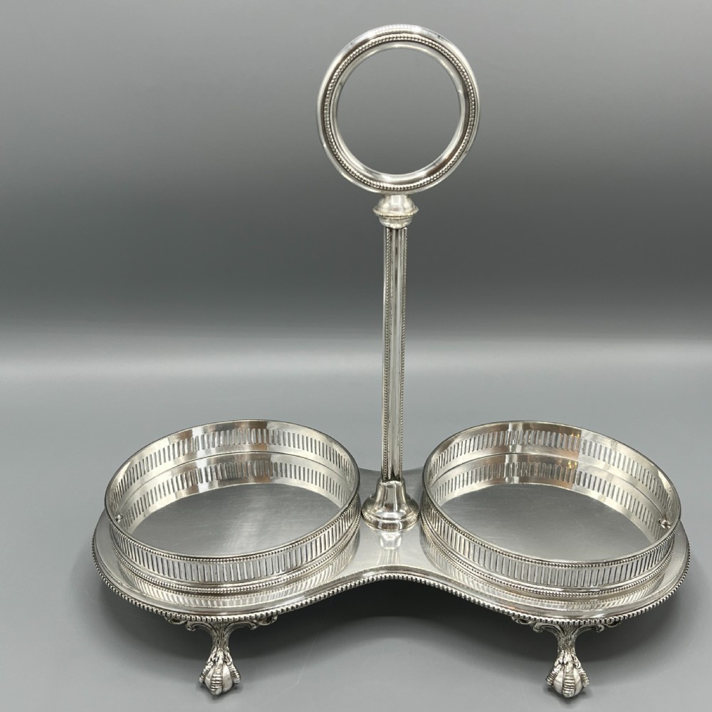 Antique Silver Plated Twin Wine Bottle Coaster Stand / Decanter Stand View IV