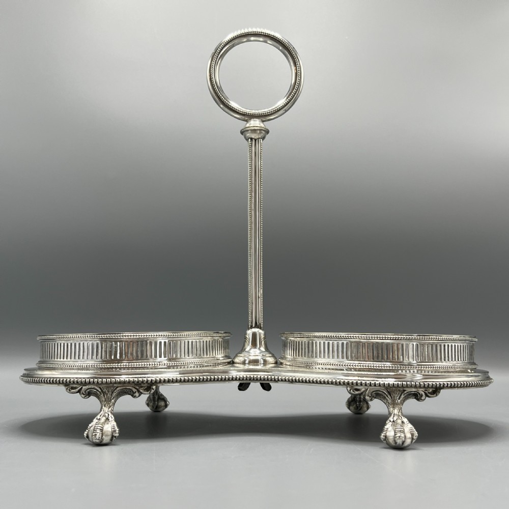 Antique Silver Plated Twin Wine Bottle Coaster Stand / Decanter Stand View V