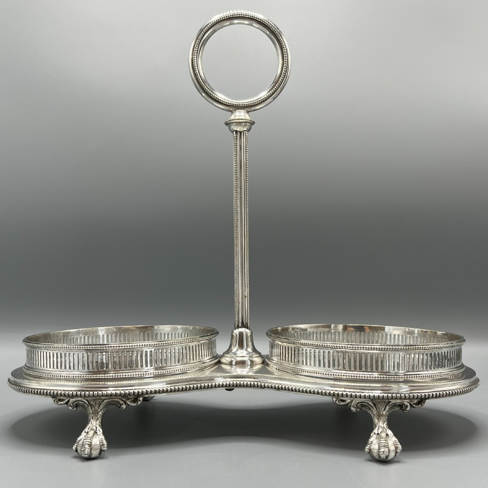 Antique Silver Plated Twin Wine Bottle Coaster Stand / Decanter Stand View VI