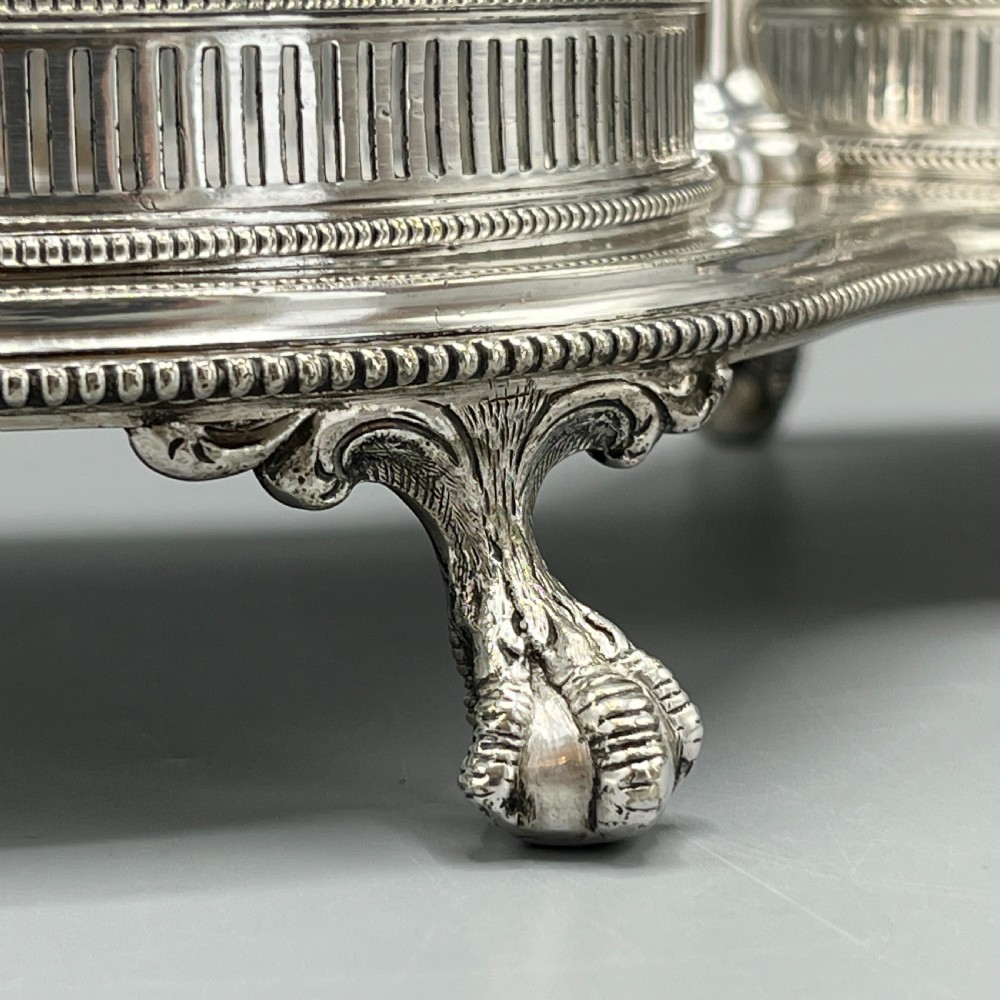 Antique Silver Plated Twin Wine Bottle Coaster Stand / Decanter Stand View VIII