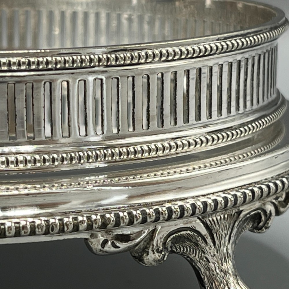 Antique Silver Plated Twin Wine Bottle Coaster Stand / Decanter Stand View X