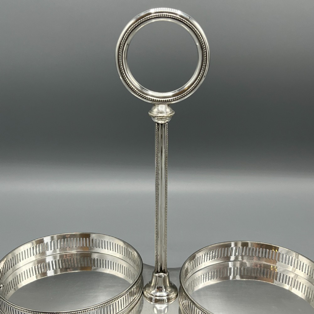 Antique Silver Plated Twin Wine Bottle Coaster Stand / Decanter Stand View XIII