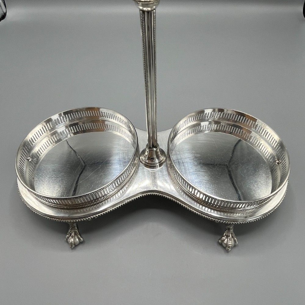 Antique Silver Plated Twin Wine Bottle Coaster Stand / Decanter Stand View XIV