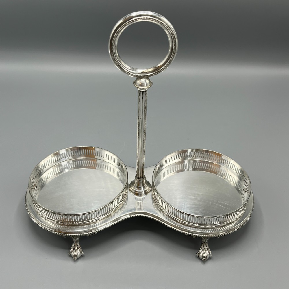 Antique Silver Plated Twin Wine Bottle Coaster Stand / Decanter Stand View XVIII