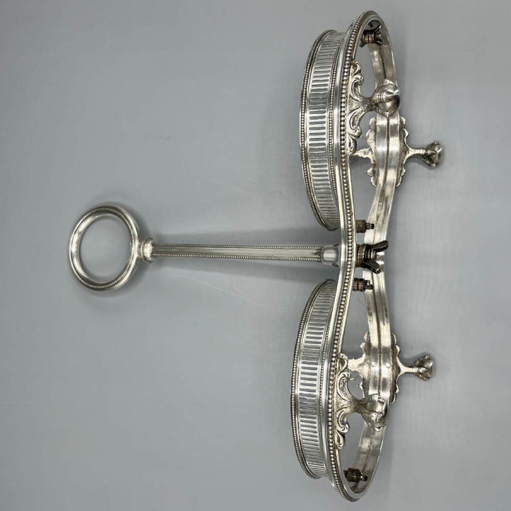 Antique Silver Plated Twin Wine Bottle Coaster Stand / Decanter Stand View XX