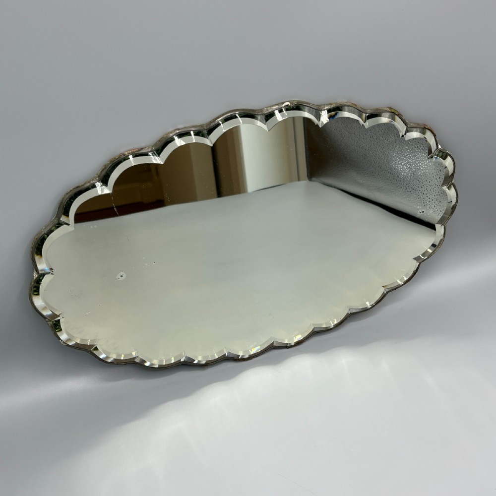Art Deco Frameless Scalloped Mirror or Mirror Glass Tray