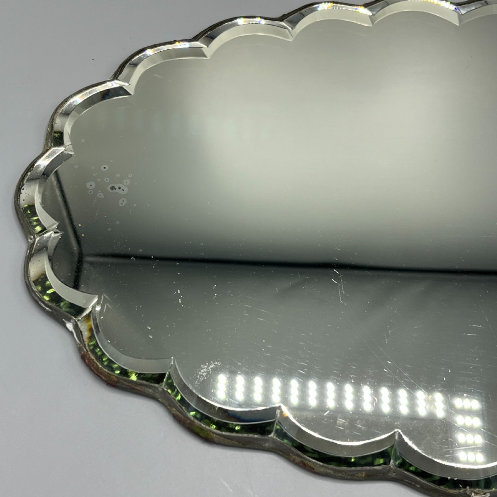 Art Deco Frameless Scalloped Mirror or Mirror Glass Tray View IX