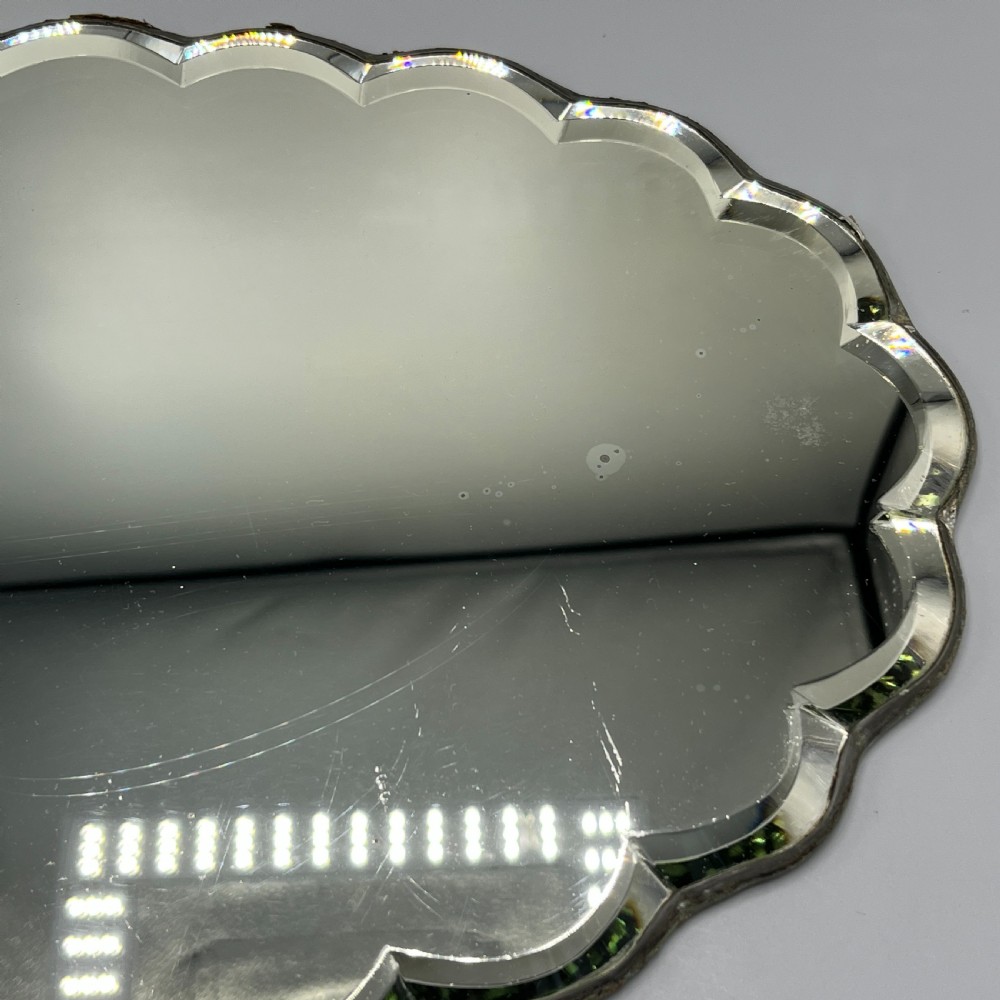 Art Deco Frameless Scalloped Mirror or Mirror Glass Tray View XI
