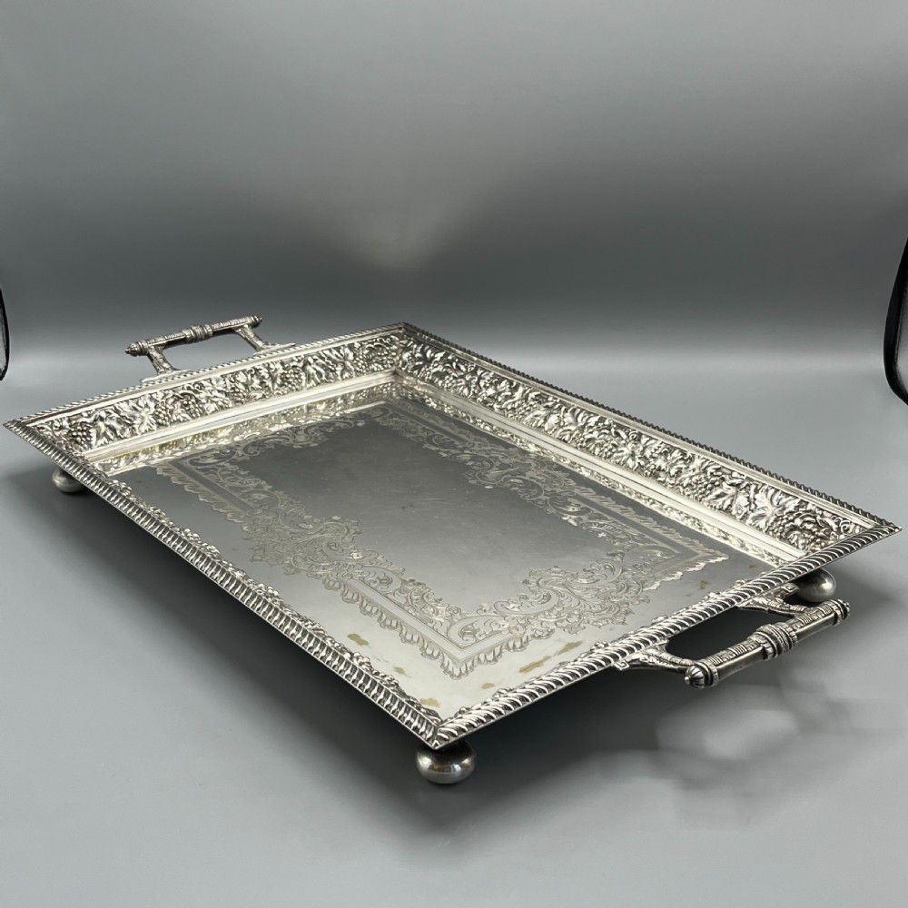 Large Victorian Silver Plated Gallery Serving Tray by Roberts & Belk