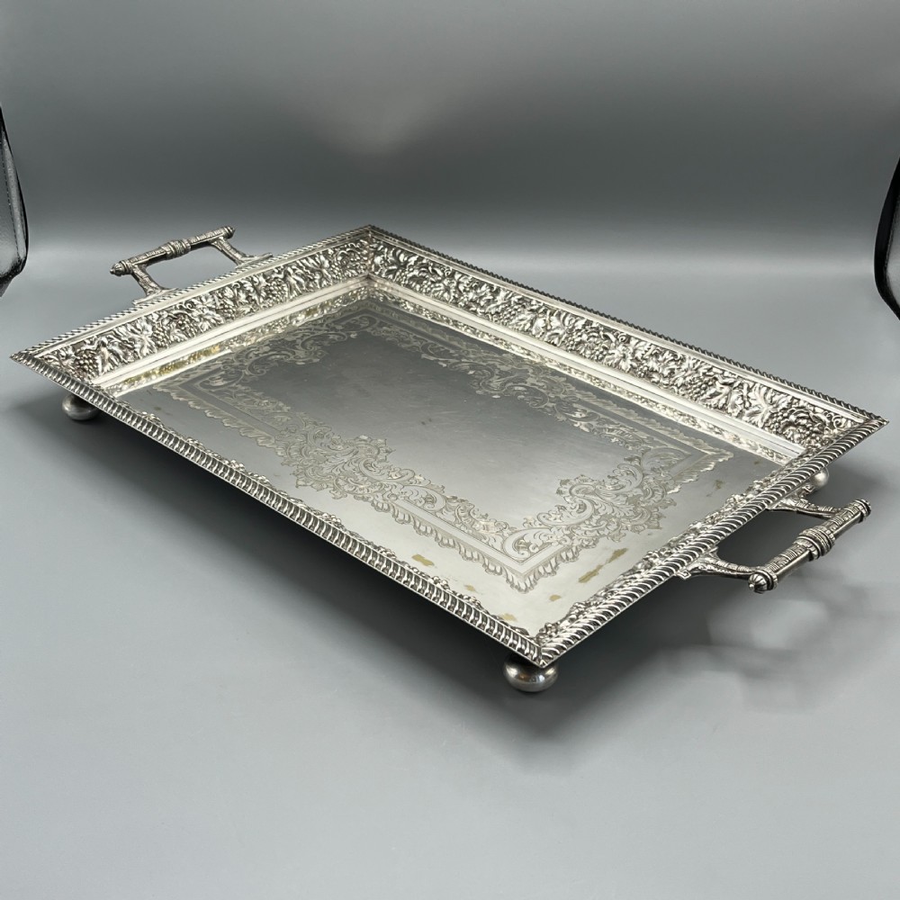 Large Victorian Silver Plated Gallery Serving Tray by Roberts & Belk View III