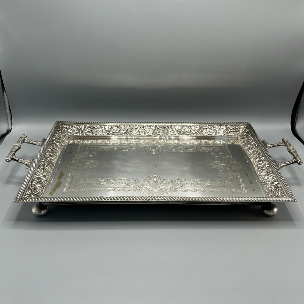 Large Victorian Silver Plated Gallery Serving Tray by Roberts & Belk View VI