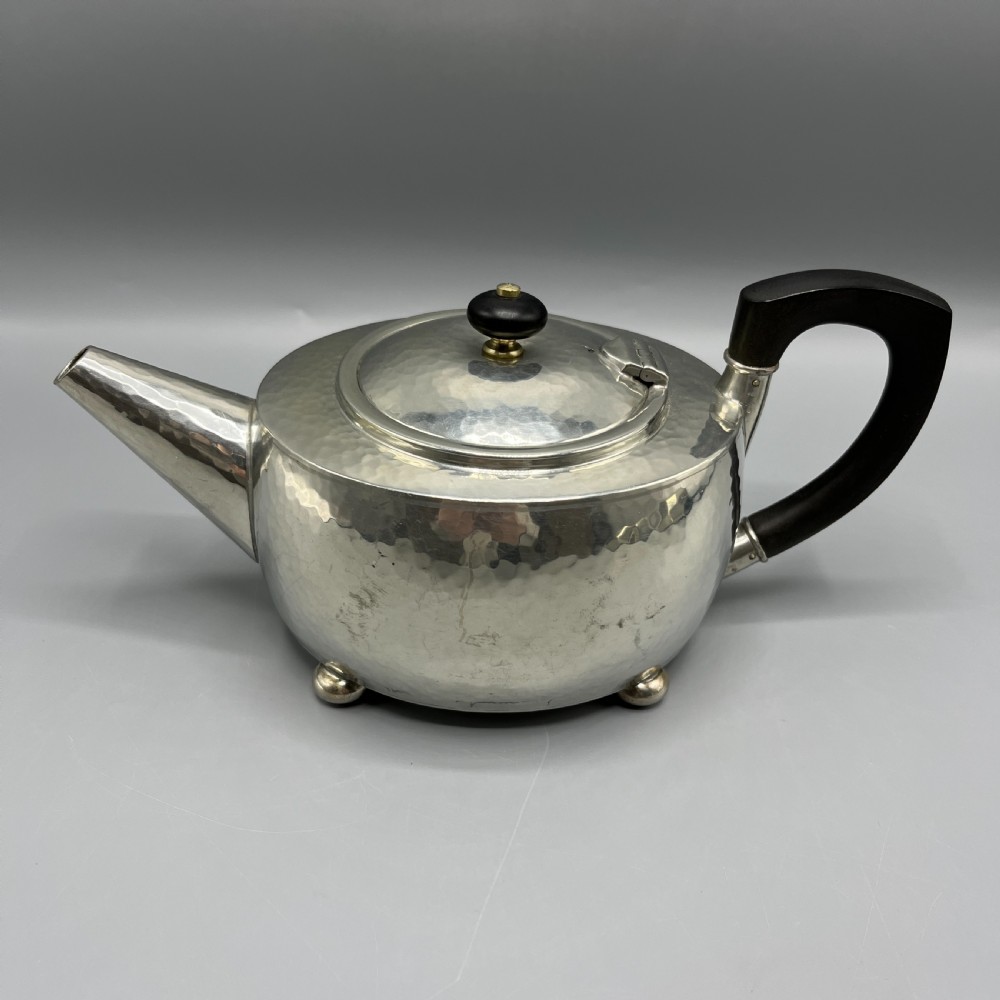 Liberty & Co Tudric Pewter Teapot Sugar Bowl Milk Jug 3-Piece Tea Set View V