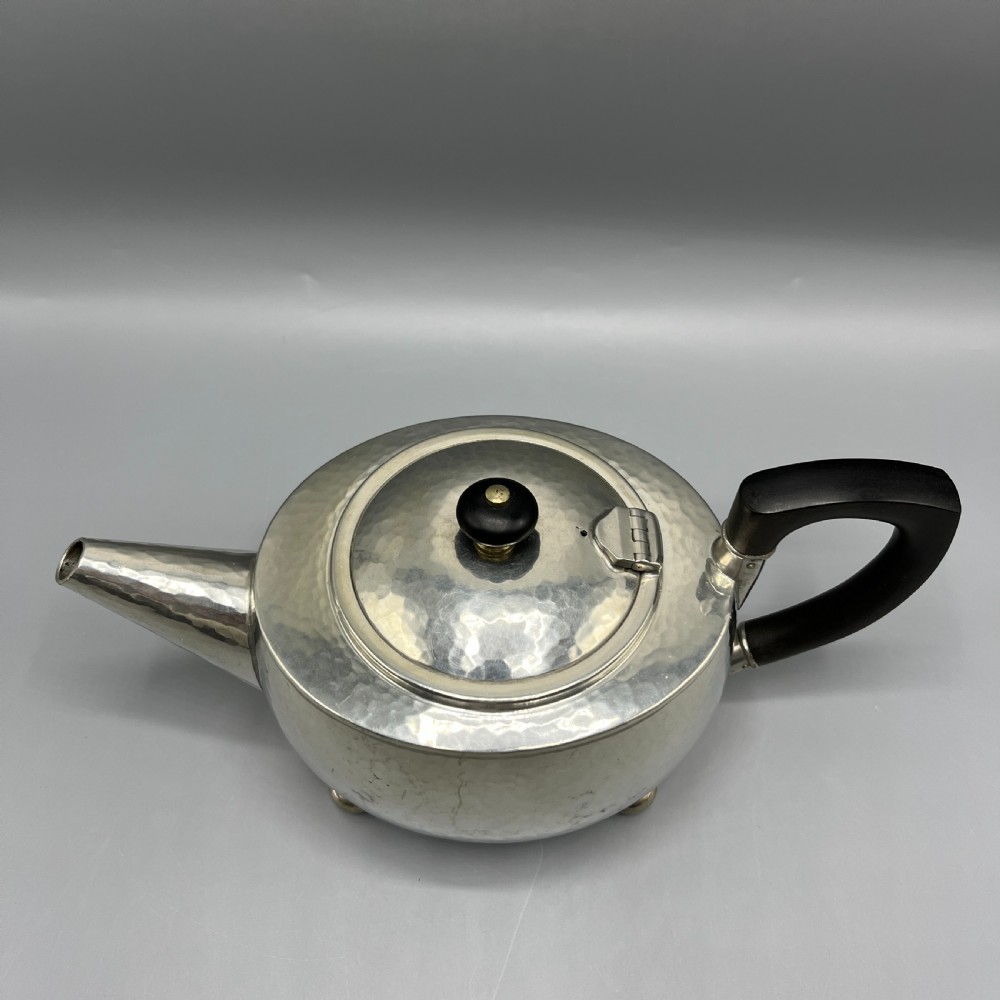 Liberty & Co Tudric Pewter Teapot Sugar Bowl Milk Jug 3-Piece Tea Set View VI
